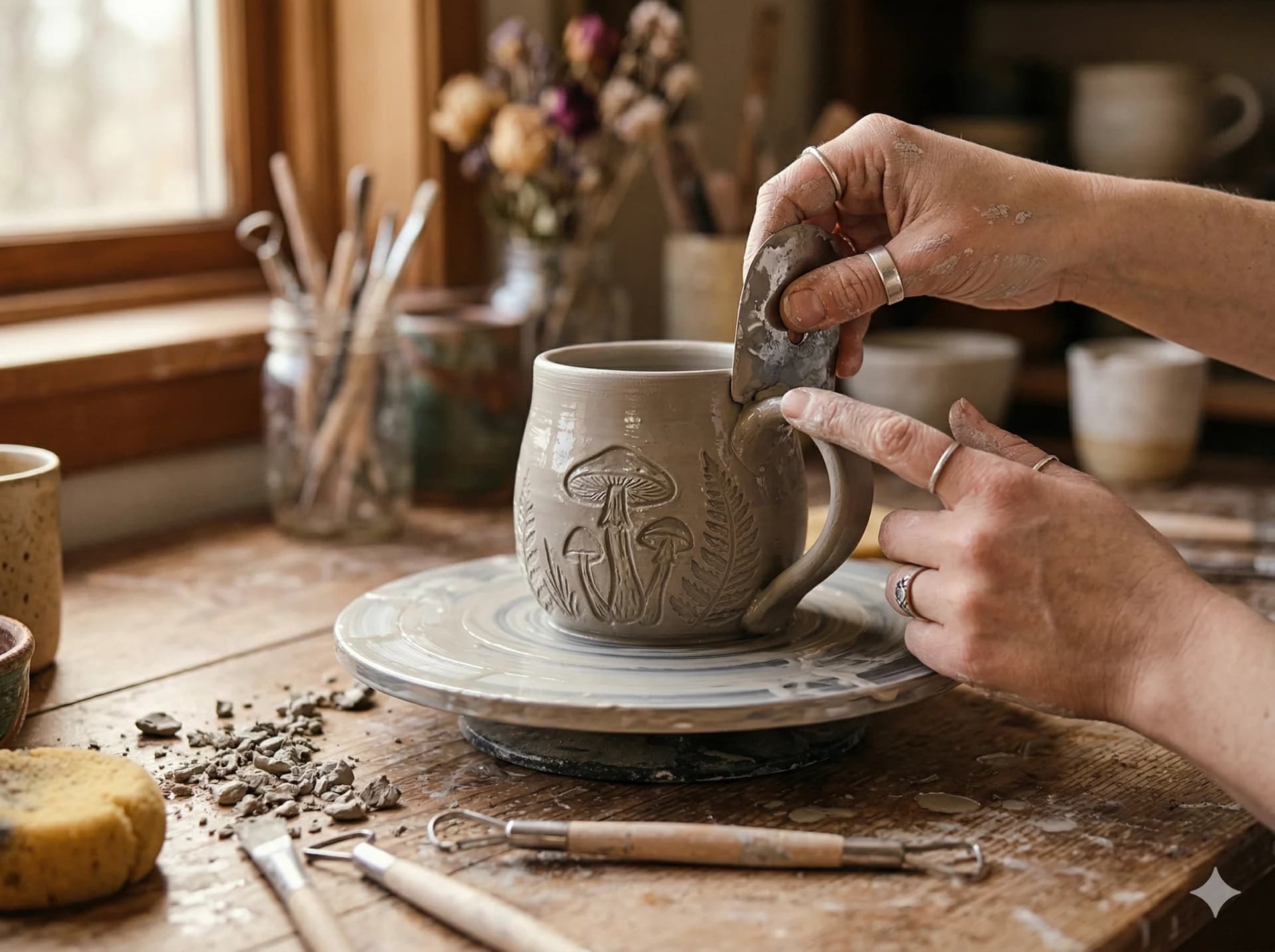 Ręczne formowanie kubka ceramicznego w pracowni Fairy Pottery