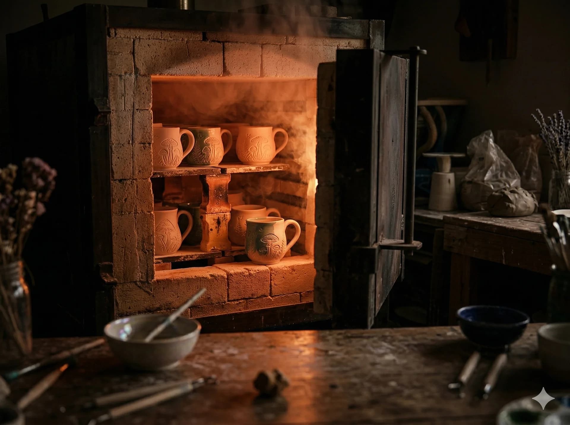 Piec ceramiczny podczas wypału w temperaturze 1220 stopni Celsjusza